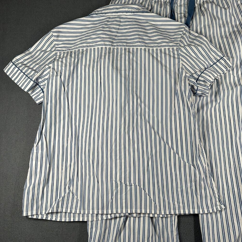 Lake L Poplin Chloe Pajama Set Seaport Shoreline Stripe Blue White 2 Pc Cotton - Picture 8 of 15